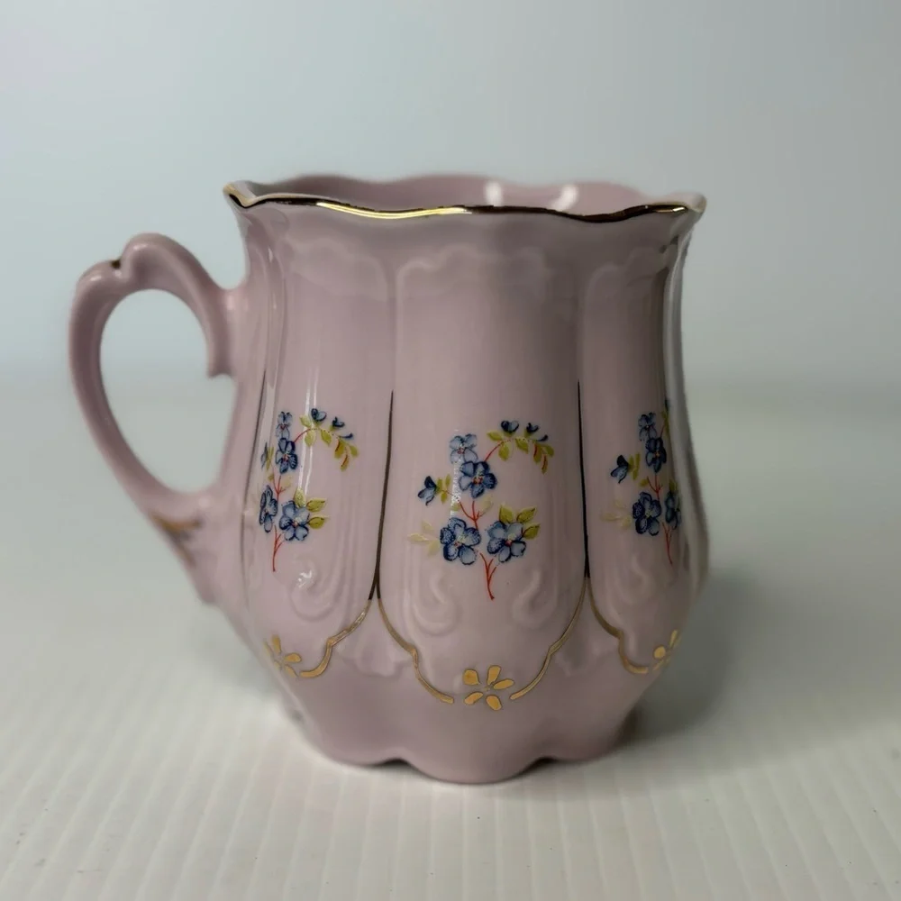 H & C Czech Original Rosa Porzelain Porcelain Mug Teacup Floral Spray Gold Trim